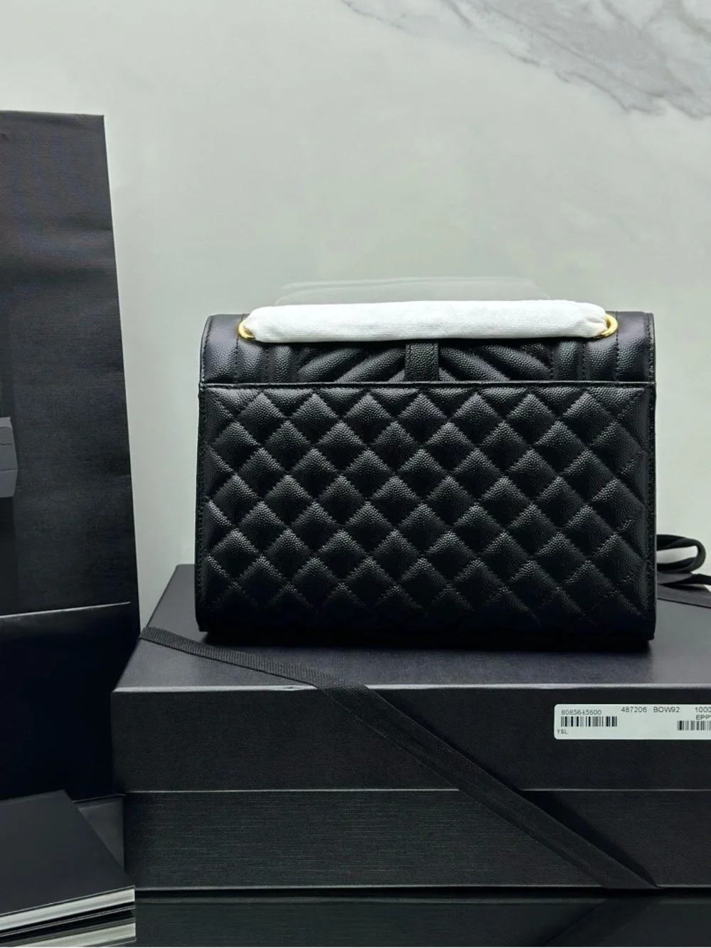 Saint Laurent Black Quilted Leather Shoulder Bag with Gold YSL Logo